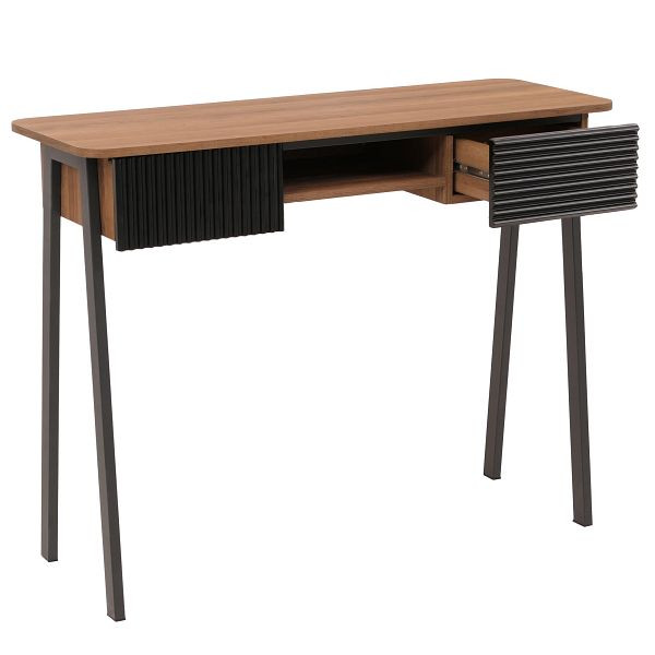 Mendler Konsolentisch HWC-O40, Telefontisch Flur-/Beistelltisch, Ablage Schublade MDF Melamin Metall 88x110x40cm, natur, 139111