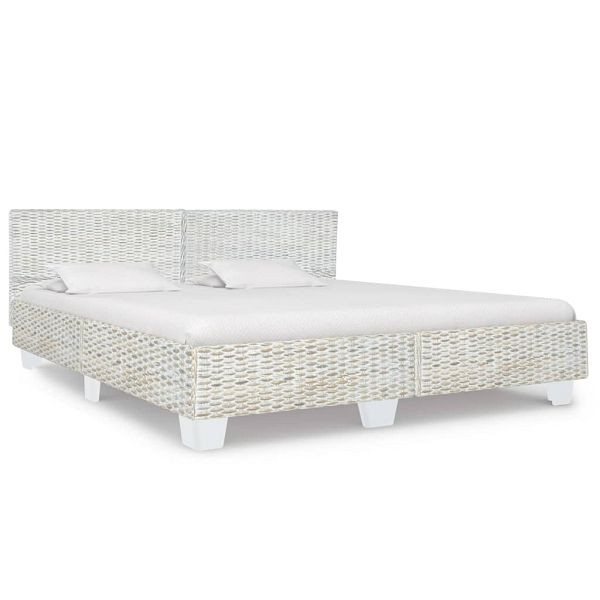 vidaXL Bett Grau Natur Rattan 180x200 cm, Mahagoni und Mango-Holz, 283093
