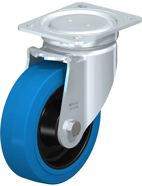 Blickle LU-POEV 160XR-SB Stahlblech-Lenkrolle, schwere, geschlossene Ausführung, mit Anschraubplatte, Elastik-Vollgummi, Blau, 851560