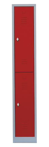 Lüllmann Stahl-Kleiderschrank / Garderobenschrank, 1800 x 315 x 500 mm, Lichtgrau/Feuerrot, 520214