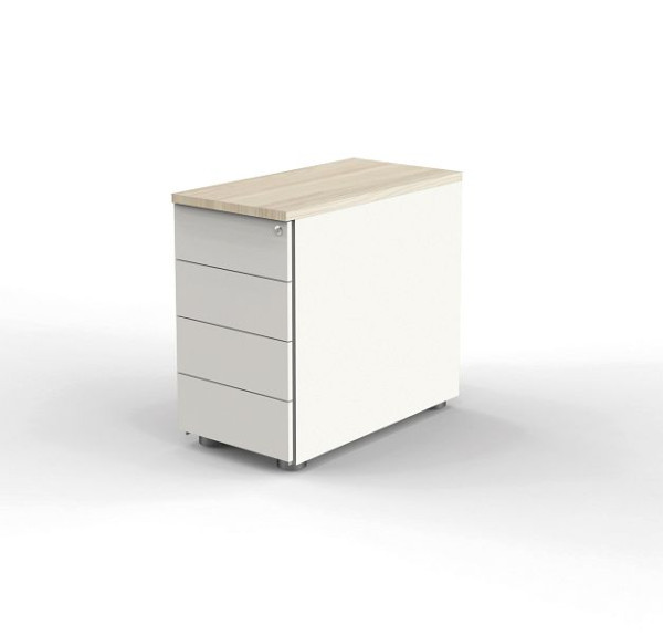 Kerkmann Anstellcontainer mit Zentralschloß, Form 4, B 430 mm x T 800 mm x H 720-760 mm, Farbe: Weiß/Ahorn, 12419350