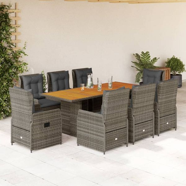 vidaXL 9-teilig Garten-Essgruppe mit Kissen Grau Poly Rattan, 3262786