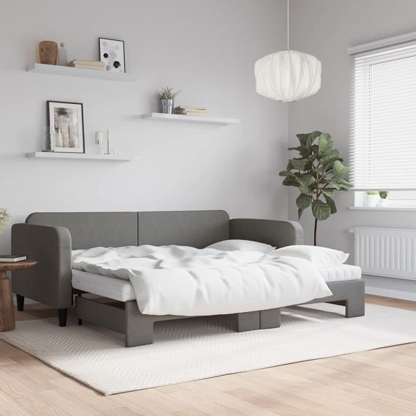 vidaXL Tagesbett Ausziehbar mit Matratzen Dunkelgrau 90x190 cm Stoff, 3196845