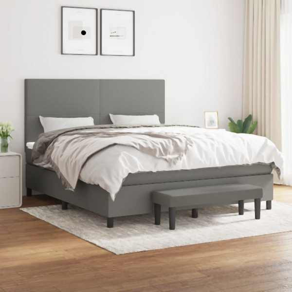 vidaXL Boxspringbett mit Matratze Dunkelgrau 160x200 cm Stoff, 3136446
