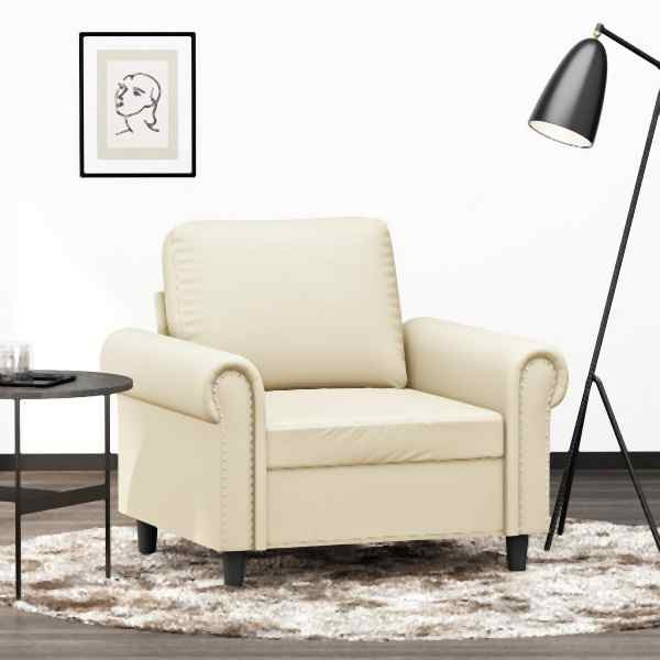 vidaXL Sessel Creme 60 cm Kunstleder, Füllung: Schaumstoff, 359495