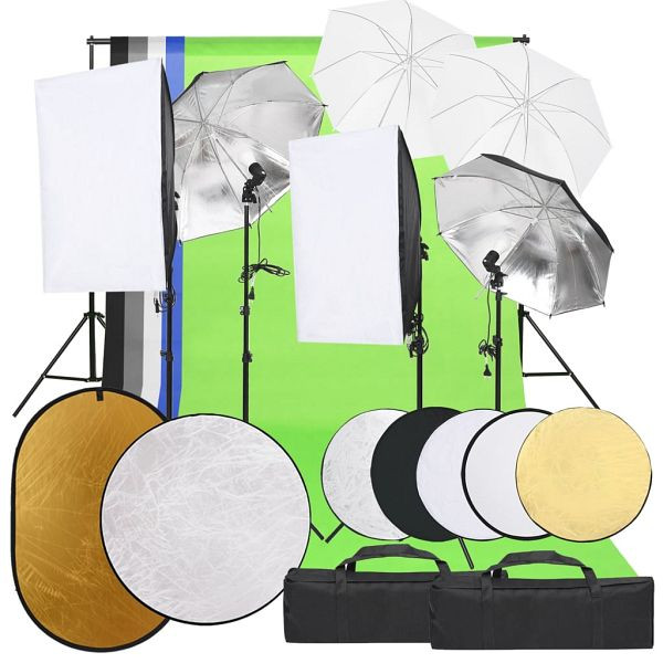 vidaXL Fotostudio-Set mit Beleuchtung, Hintergrund und Reflektor, 3094734
