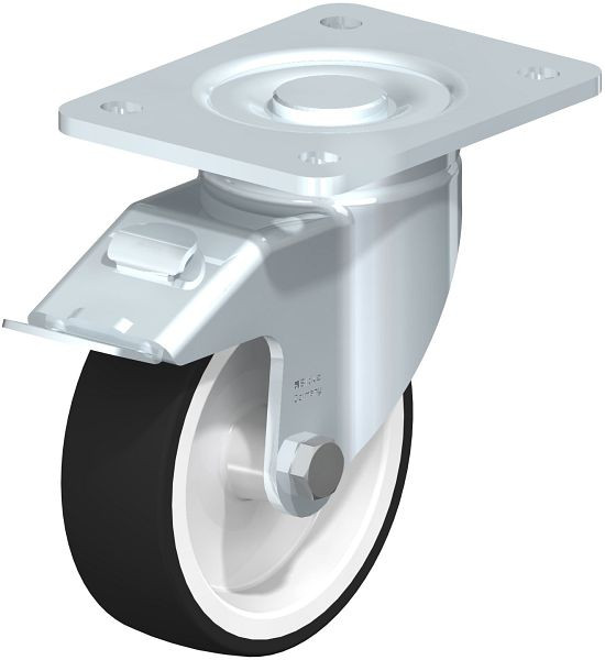 Blickle LH-POTH 125G-3-FI Stahlblech-Bockrolle, Schwerlast-Ausführung, mit Anschraubplatte & Feststeller, Thermoplastisches Polyurethan, Grau, 660787
