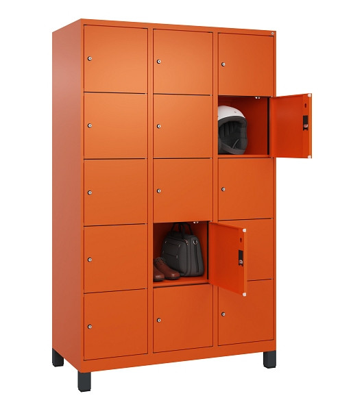 C+P Schließfachschrank Evolo PLUS, mit Füßen, 15 Fächer, 1950x1200x500mm, 2004/2004 Reinorange, 049010-325 S10023