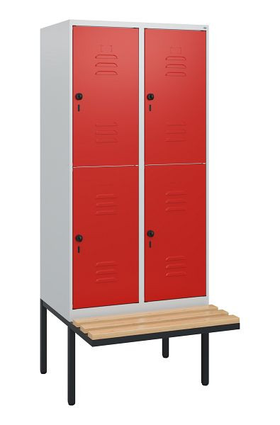 C+P Doppelstöckiger Spind Classic PLUS, 2 Abteile, 1950x800x815mm, 7035/3020, Drehriegel, Sitzleisten aus Buche, schwebende Sitzfläche, 0803405-22 S10002