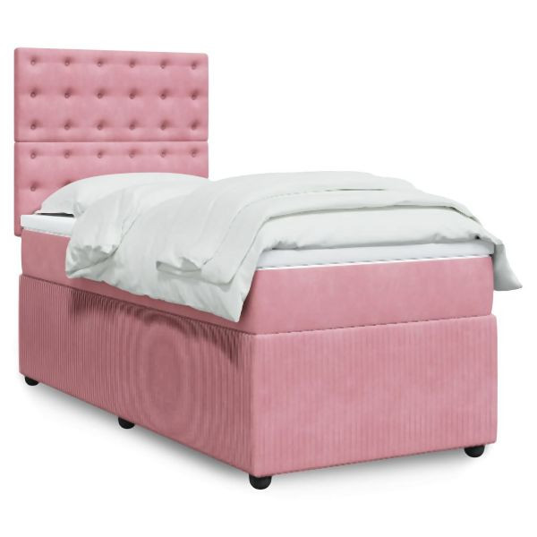vidaXL Boxspringbett mit Matratze Rosa 90x200 cm Samt, 3294555