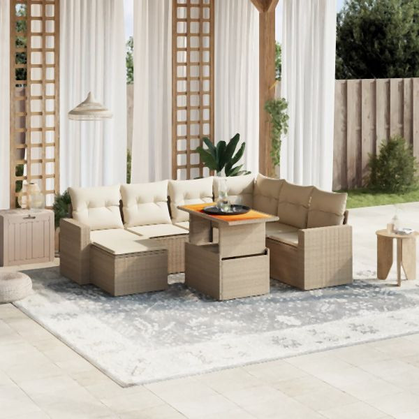 vidaXL 8-tlg. Garten-Sofagarnitur mit Kissen Beige Poly Rattan, 3271429