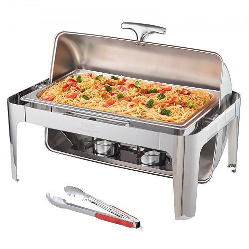 VEVOR Edelstahl Chafing Dish Set 7,5 L, Speisenwärmer Wärmebehälter Suppenwärmer, Speisen Warmhaltebehälter, 2 Brennstoffbehälter, ZFXFGCL1JTZF5Y4C1V0