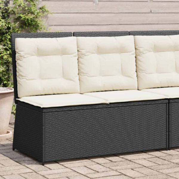 vidaXL Gartenbank Verstellbar mit Kissen Schwarz Poly Rattan, 368964