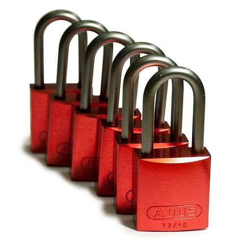 Brady Vorhängeschlösser Aluminium, VE: 6 Stück, lichte Bügelhöhe 38,10 mm, Keyed Different, rot, 307968