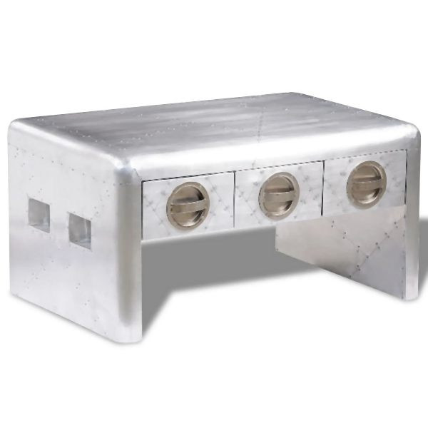 vidaXL Couchtisch mit 3 Schubladen Vintage Flugzeug-Stil, 242119