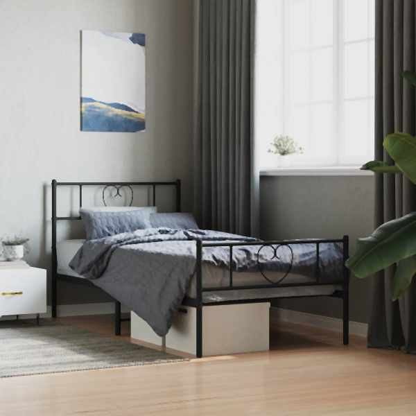 vidaXL Bettgestell mit Kopf- und Fußteil Metall Schwarz 100x200 cm, 355476