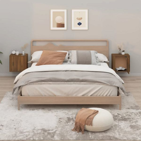 vidaXL Wand-Nachttische 2 Stück Braun Eichen-Optik 50x30x47 cm, 816879