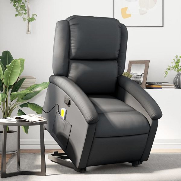 vidaXL Massagesessel mit Aufstehhilfe Schwarz Echtleder, 3204266