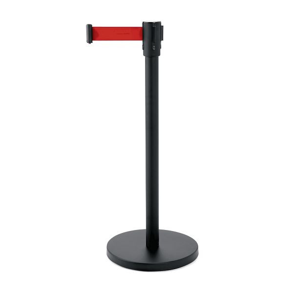 WAS Abgrenzungspfosten Ecoflex mit Gurtband 2 m rot, Edelstahl, schwarz lackiert, 2314104