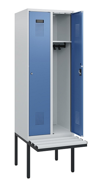 C+P Spind Evolo PLUS, 2 Abteile, 1950x600x815mm, 7035/5023, Zylinderschloss, Material Sitzfläche Kunststoff, 0490405-20 S10089