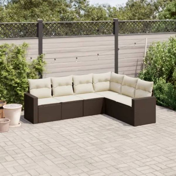 vidaXL 6-teilig Garten-Sofagarnitur mit Kissen Braun Poly Rattan, 3219003