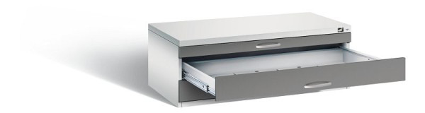 C+P Flachablageschrank Serie 7100_7200, H420xB1100xT765mm, Farbe: Lichtgrau / Vulkangrau, Bügelgriff, 7100-100 S10098