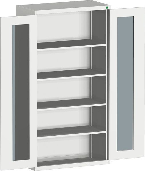 bott cubio Sichtfensterschrank bestückt mit 4 Fachböden BxTxH: 1050 x 525 x 2000 mm, RAL 7035, 40013064.16V
