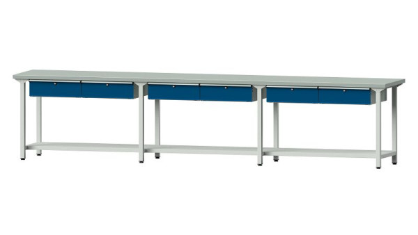 ANKE Werkbänke Arbeitstisch, Modell 105, 4050 x 700 x 890 mm, RAL 7035/5010, ZBP 40 mm, 400.529
