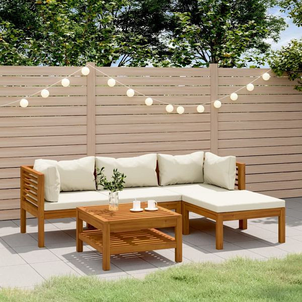 vidaXL 5-teilig Garten-Lounge-Set mit Creme Kissen Massivholz Akazie, 3086927