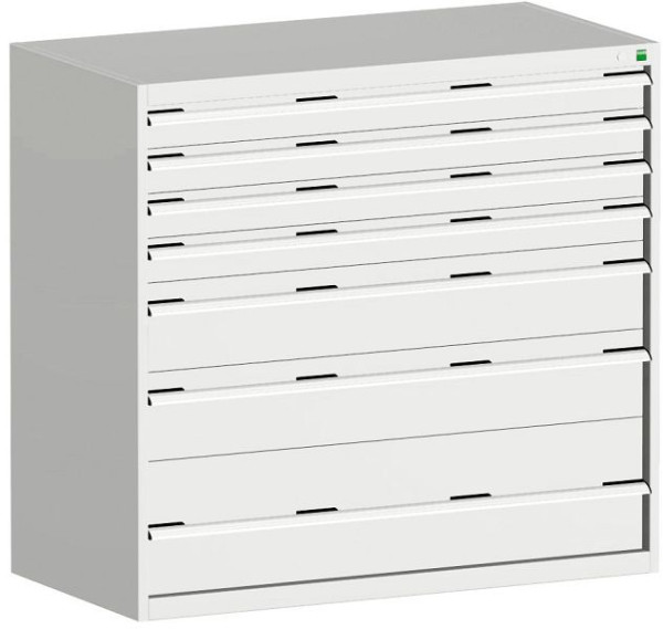 bott cubio Schubladenschrank bestückt mit 7 Schwerlastschubladen BxTxH: 1300 x 650 x 1200 mm, RAL 7035, 40022128.16V