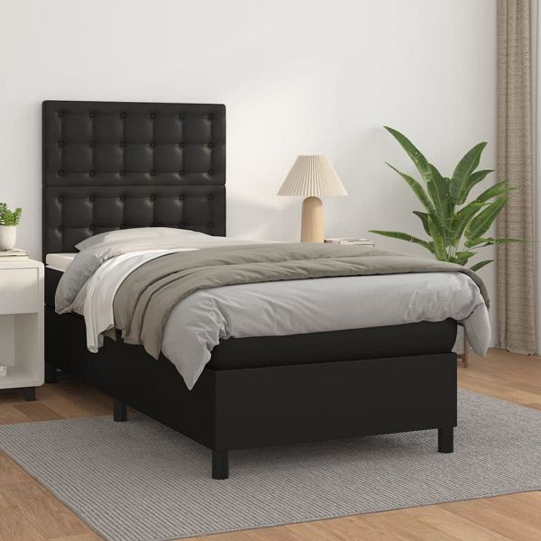 vidaXL Boxspringbett mit Matratze Schwarz 100x200 cm Kunstleder, 3142827