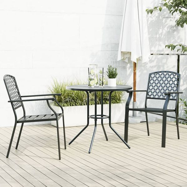 vidaXL Gartenstuhl-Set 3-tlg. Stapelbar Pulverbeschichteter Stahl, 3283768
