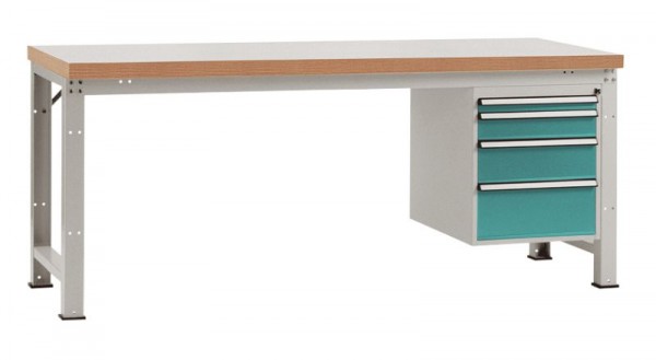 Manuflex Komplett-Werkbank Grund PROFI Standard mit Kunststoff-Platte, BxTxH = 2000 x 700 x 840 mm, Wasserblau, WP5627.5021