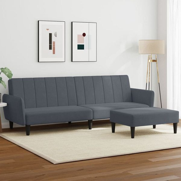vidaXL Schlafsofa 2-Sitzer mit Fußhocker Dunkelgrau Samt, 3216251