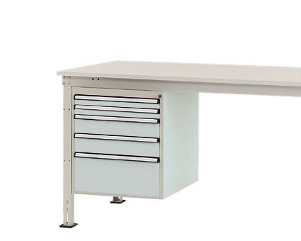 Manuflex Gehäuse-Unterbau Stationär, Nutzhöhe 500 mm mit 5 Schubfächer, für Tischtiefe 1000 mm, Lichtgrau, ZB4863.7035
