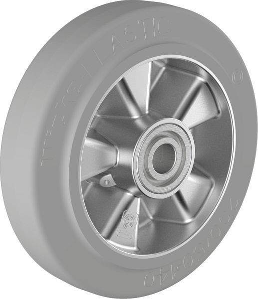 Wicke Schwerlastrad mit grauem, nichtkreidenden Wicke-ELASTIC® Reifen auf hochwertiger Druckgussaluminiumfelge, WE 100/ 40- 75/1K, 134634