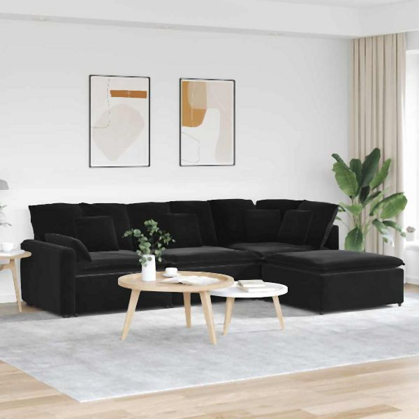 vidaXL Modulares Sofa mit Fußhocker Kissen Samt Schwarz, 3321194