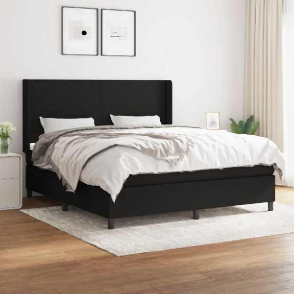 vidaXL Boxspringbett mit Matratze Schwarz 160x200 cm Stoff, 3131283