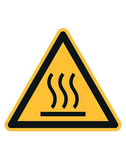 DENIOS Warnschild "Warnung vor heißer Oberfläche", ISO 7010, Folie, SK, 50 mm, VE: 10 Bogen à 10 Stück, 285164