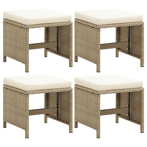 vidaXL Gartenhocker 4 Stück mit Sitzkissen Poly Rattan Beige, 316779