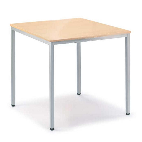 Deskin Besprechungstisch BASE-MODUL, Platte Buchedekor, Gestell Alusilber RAL 9006, B 800 x T 800 x H 720 mm, 221494