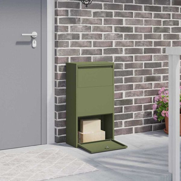 vidaXL Paketdrop-Box mit Speicher Olive Grün 44 x 22 x 82 cm Stahl, 874922