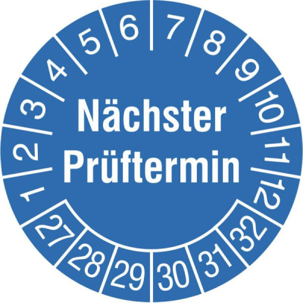 Stein HGS Prüfplaketten mit Jahresfarbe (6 Jahre), Folie, Ø 15 mm, blau-weiß, 2027-2032, 31.c7020-27