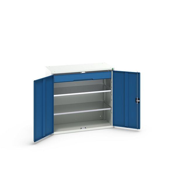 bott verso Flügeltürschrank mit Schublade, mit 2 Fachböden und 1 Schublade, BxTxH: 1050 x 550 x 1000 mm, Lichtgrau / Enzianblau, 16926552.11