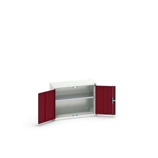 bott verso Flügeltürschrank, mit 1 Fachboden, BxTxH: 800 x 350 x 600 mm, Lichtgrau / Purpurrot, 16926102.24