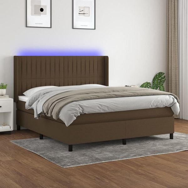 vidaXL Boxspringbett mit Matratze & LED Dunkelbraun 180x200 cm Stoff, 3138496