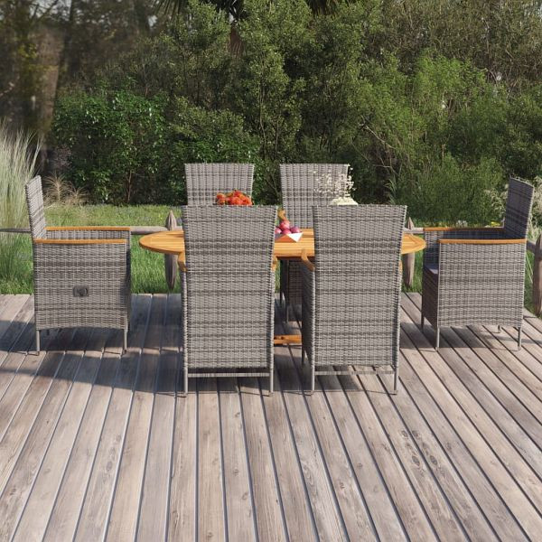 vidaXL 7-teilig Garten-Essgruppe Poly Rattan Grau, 3070767
