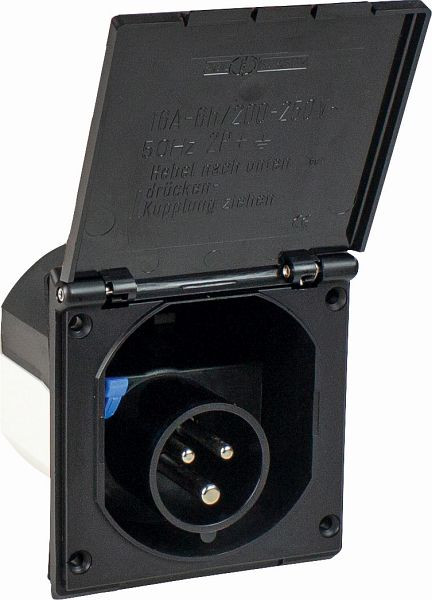 as-Schwabe CEE-Caravan-Einspeisungsstecker, schwarz mit selbstschliessendem Klappdeckel, Lochmaß zum Anschrauben: 90x77,5mm, 61493