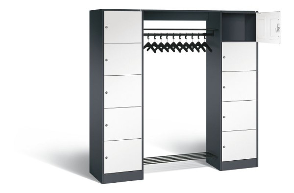 C+P Offene Garderobe Serie 8070, H1950xB1870xT480mm, Farbe: Schwarzgrau / Verkehrsweiß, 82710-00 S10363