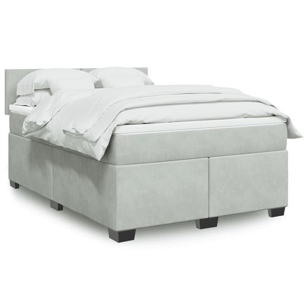 vidaXL Boxspringbett mit Matratze Hellgrau 140x200 cm Samt, 3288624